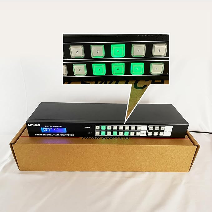 MT-VIKI 4K HDMI Matrix Switch 8X8 w/Web GUI & 3.5mm Stereo Audio w/IR Remote, 4K@30Hz, Rack Mount Switcher & Splitter, EDID, RS232, LAN Port, APP