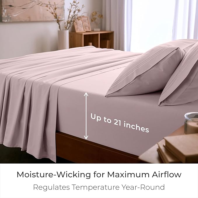 Mellanni Queen Sheet Set - 6-Piece Iconic Collection Bedding, (Including 4 Pillowcases), 21-Inch Extra Deep Pocket, Easy Care, Ultra Soft, Cooling Sheets, Brushed Microfiber - Blush Pink