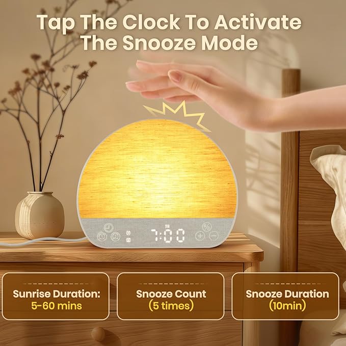 Sunrise Alarm Clock Sound Machine, Wake Up Light - Bluetooth Speaker, Dual Alarms, Dimmable Clock, USB Charging, Snooze, 37 Sleep Sounds, 15 Colors, Timer-Night Light for Heavy-Sleepers Gift