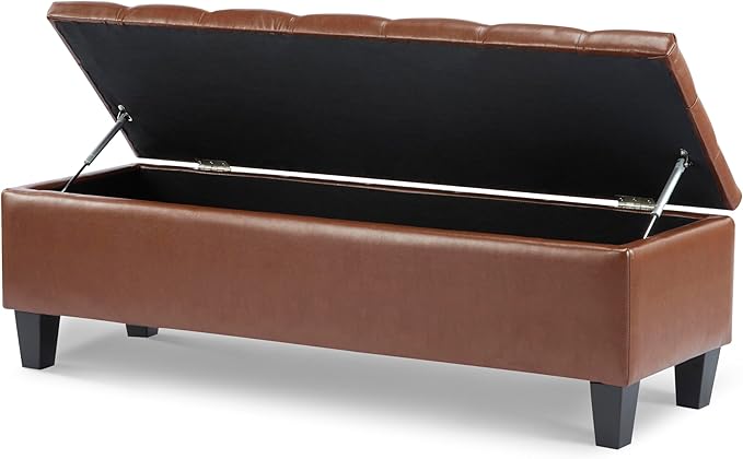 GDFStudio Boucle Storage Ottoman Bench with Button Tufting, 50.75” Upholstered Entryway Bench with Hidden Storage, Soft Close Lid, Rubberwood Legs, Extra Seating for Bedroom, Living Room – Brown