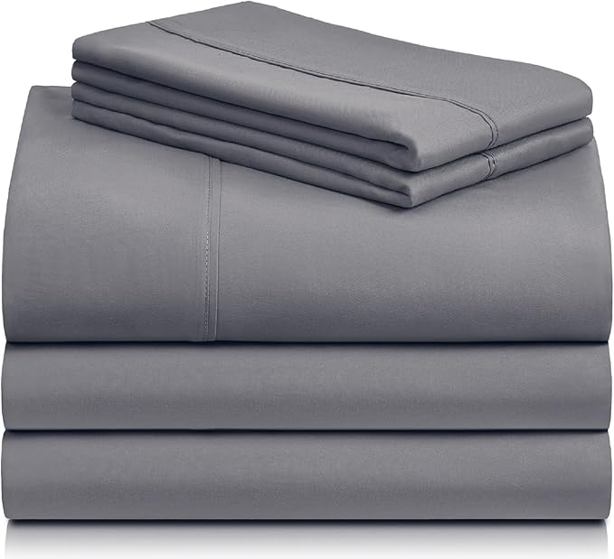 LuxClub 5 PC Split King Sheet Set, Deep Pockets Wrinkle Free Cooling Bed Sheets Hotel Bedding for Women, Men, Includes 2 Fitted Sheet, 1 Flat Sheet and 2 PillowcasesSoft Light Grey