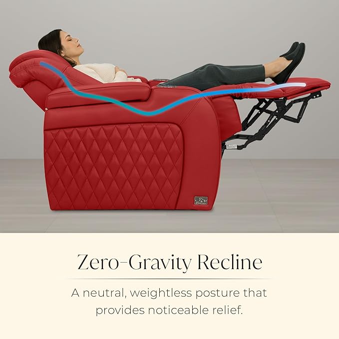 Seatcraft Diamante Zero-Gravity CoolZero Italian Leather Home Theater Seating, Power Headrest, Power Recline, Row of 5 Right Loveseat, Red
