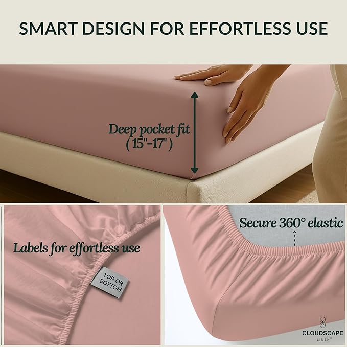 Cloud Scape Linen 100% Egyptian Cotton Sheets Twin Size, 3 Pieces Luxury Bedding Set, 400 Thread Count,Hotel Quality, Silky Soft, Breathable and Durable, Deep Pockets up to 15, Sepia Rose