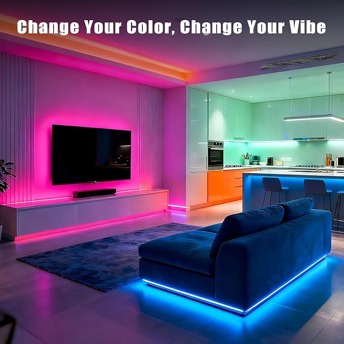 DAYBETTER 150ft Led Light Strips (2 Rolls of 75ft) with 24V Power Supply，Music Sync RGB Color Changing Lights for Bedroom, Desk, Home Kitchen Party Decoration with App & Remote Control