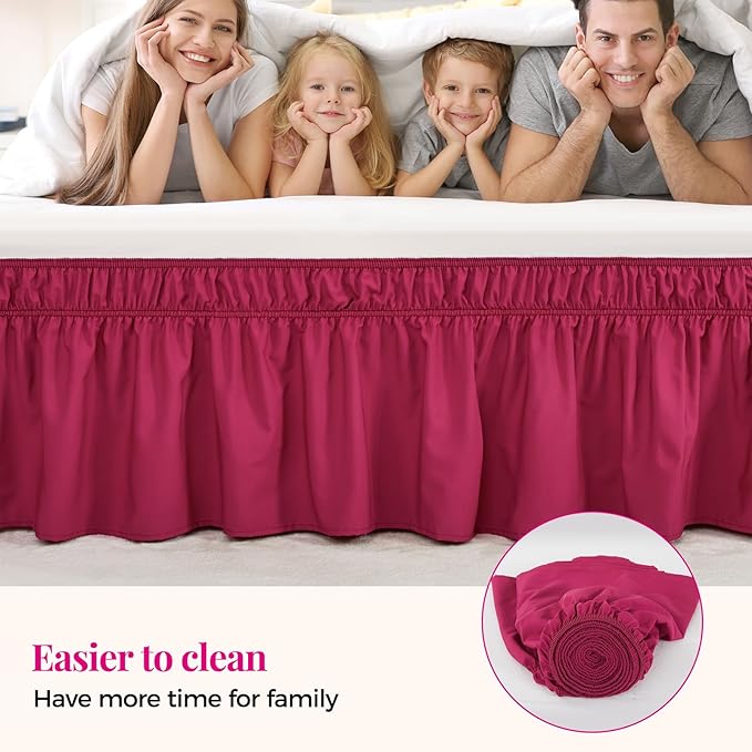 RIMELA Rose Purple Bed Skirt Queen Size 15 Inch Drop Elastic Wrap Around Dust Ruffle Bedding Bedskirt, Bed Skirt for Adjustable Bed Base, Soft Durable Fabric Machine Washable Easy to Install