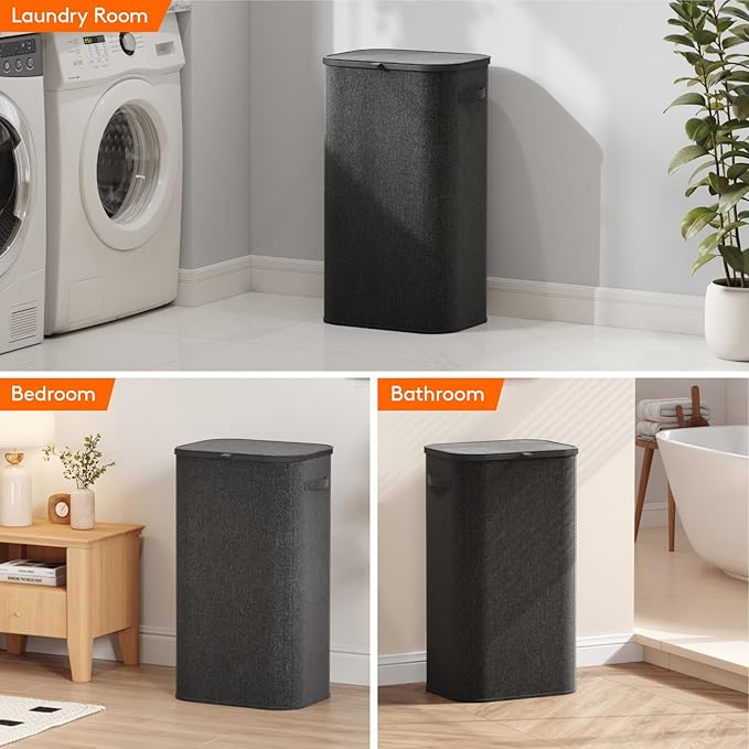 Lifewit 105L Laundry Basket with Lid, Large Laundry Hamper with Plastic Handles and Removable Bag, Foldable Tall Dirty Clothes Hampers for Laundry for Laundry Room, Bedroom, Bathroom, Dorm, Dark Gray