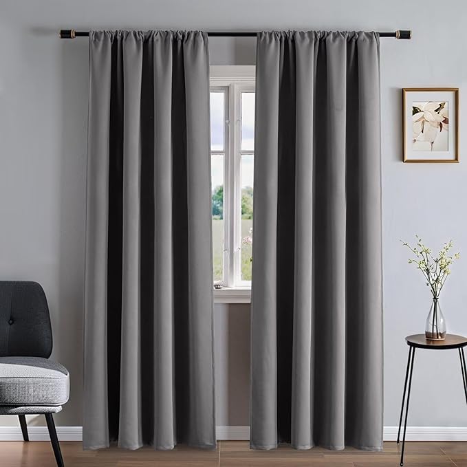 Blackout Curtains 108 Inches Long 2 Panels Set, Light Grey Curtains Thermal Insulated Room Darkening Drapes for Bedroom, Rod Pocket Light Blocking Drapes Living Room(52W × 108L, Light Grey)