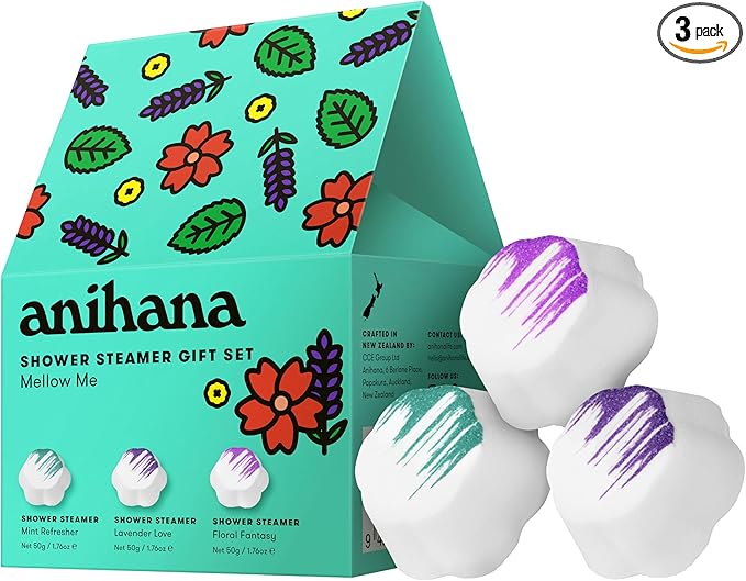 ANIHANA Shower Steamers 3 Pack Gift Set with Essential Oils Paraben Free Mint Refresher, Lavender Love, Floral Fantasy, 1.76 oz Each