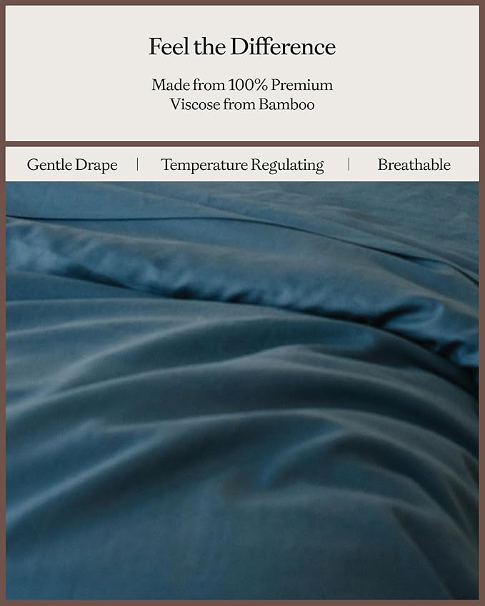Cozy Earth Luxury Duvet Cover King - 100% Viscose from Bamboo - Ultra-Soft, Cooling & Lightweight Duvet Cover - Temperature-Regulating Bedding - Concealed Zip & Interior Snap Closures - Pacific Blue