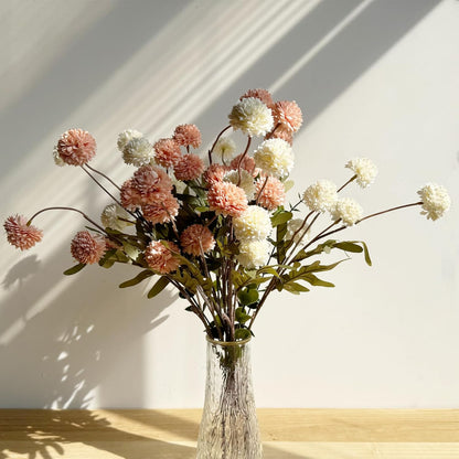 Faux White & Pink Kiku Flower, 10 Stems with 5 Heads Each & 4 Branches Eucalyptus Stems, Artificial Small Mini Chrysanthemum Flowers for Aesthetic Room Decor, Floral Arrangements Centerpiece