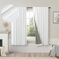 Short Small Window Room Darkening Curtains 58 Inches Long for Bedroom Basement Linen Cotton Textured Sunblock Heat Blocking Soundproof White Blackout Curtain Back Tab Pleated Drape 58 Length 2 Panels