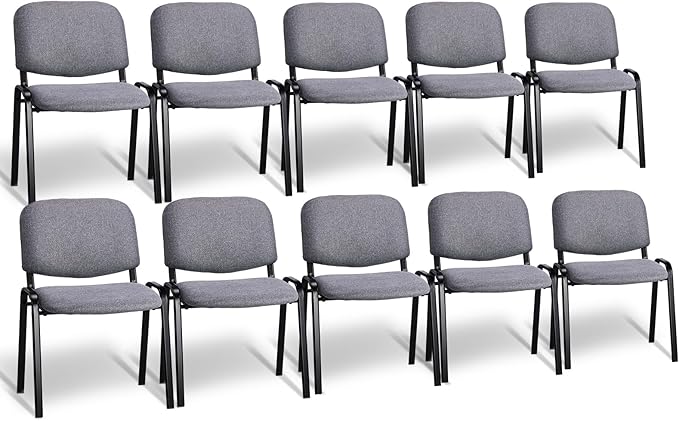 VINGLI Waiting Room Stacking Chairs, 10-Pack Fabric Church Conference Stackable Chair Set, for Office Guest & Reception Meeting Rooms, Lobby, Simple&Space-Saving, Fabric-Grey