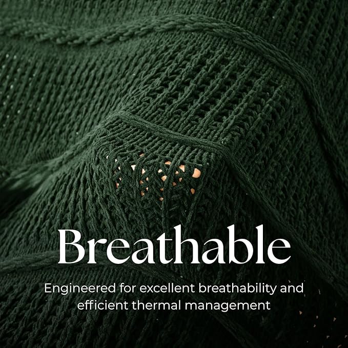 Boho Knitted Chenille Blanket with Tassels - Lightweight & Soft All-Season Throw - 3D Classic Pattern for Living Room Bedroom Couch, Imperial Green, Throw 50"x60"