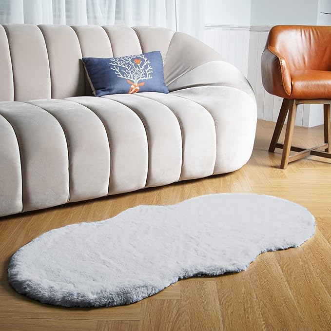 Latepis Area Accent Rug 2x4 Grey Furry Rug Washable Faux Fur Fluffy Shag Rugs Plush Shaggy Soft Rabbit Rugs for Playroom Sofa Bedroom Nursery Room Sheepskin