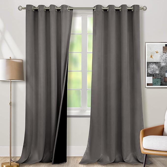 BGment Grey Blackout Curtains 95 Inches Long 2 Panels Set for Living Room, Thermal Insulated 100% Light Blocking Curtains & Drapes, Grommet Soundproof Curtains for Bedroom Window, Each 52 Wide