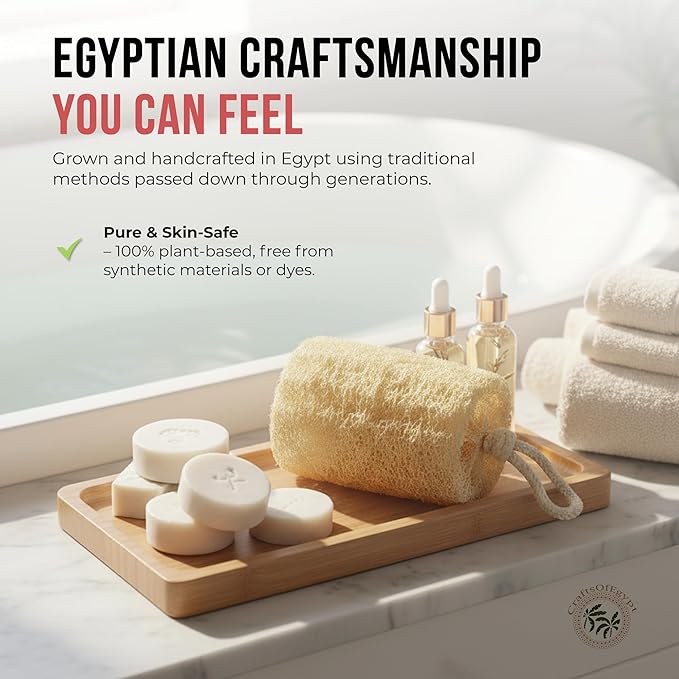 CraftsOfEgypt Natural Loofah Sponge – Egyptian Luffa Body Scrubber Pack of 3 for Men & Women, Natural Bath & Shower Loofah Exfoliator, All Natural Loofah Sponges for Face Back & Body, 6" x 6"