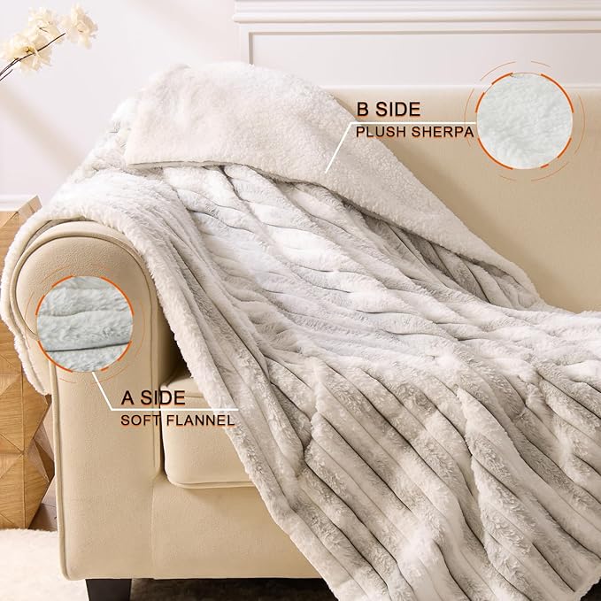 Heated Blanket Queen - 84"x90" Dual Control Bed Electric Blankets with 6 Heating Levels & 10 Hours Auto Off, Soft Ribbed Faux Fur Sherpa, Over-Heated Protection ETL, Light Gray