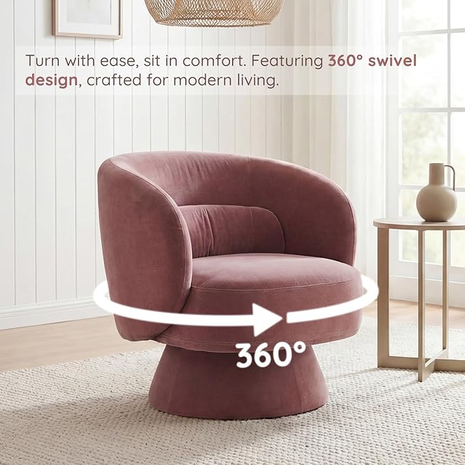 Swivel Accent Chair, Modern 360 Degree Swivel Barrel Chair with Arms & Curved Back and Lumbar Support Cushion, Comfy Round Single Sofa for Small Space, Living Room, Bedroom, Old Rosa Rayon