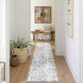 jinchan Runner Rug 2x8 Washable Hallway Rug Vintage Indoor Thin Retro Floor Cover Distressed Floral Country Lightweight Non Slip Carpet for Entryway Bathroom Kitchen Bedroom Living Room Stairway Blue