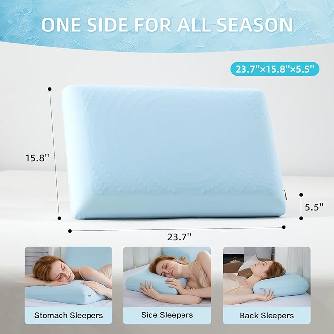 SAPHREAS Cooling Gel Memory Foam Pillow for Side, Back and Stomach Sleepers, Standard Size Cool Bed Pillow for Sleeping, Removable & Machine Washable, Blue