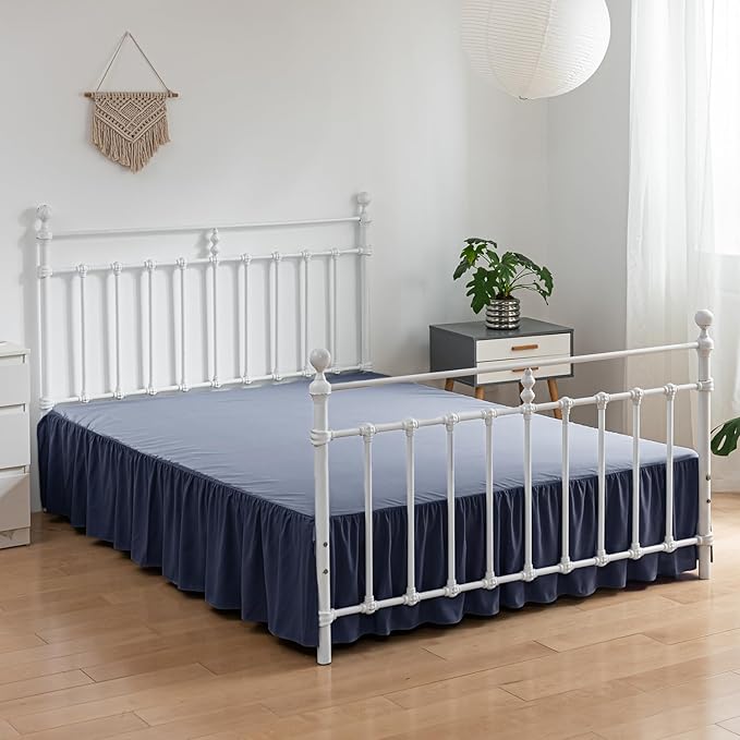 Bed Skirt King Size Ruffled Bed Skirt with Split Corners, 18 Inch Drop Dust Ruffle Bed Skirt with Platform, Blue (King - 18" Drop)