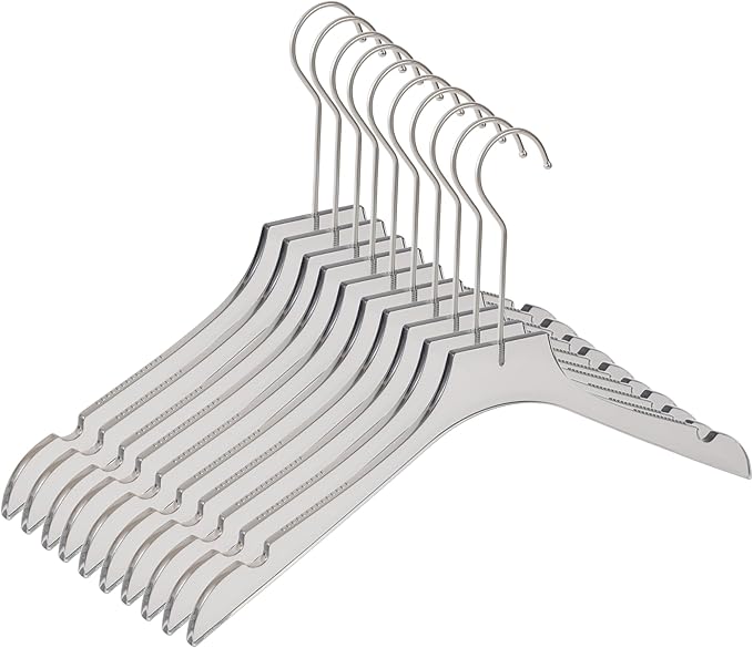 Clear Hangers 10 Pack, Crystal Clear Luxury Non-Slip Hangers for Suits, Coats, Dresses, Heavy Duty Thin Design Saves Closet Space Smoky Gray