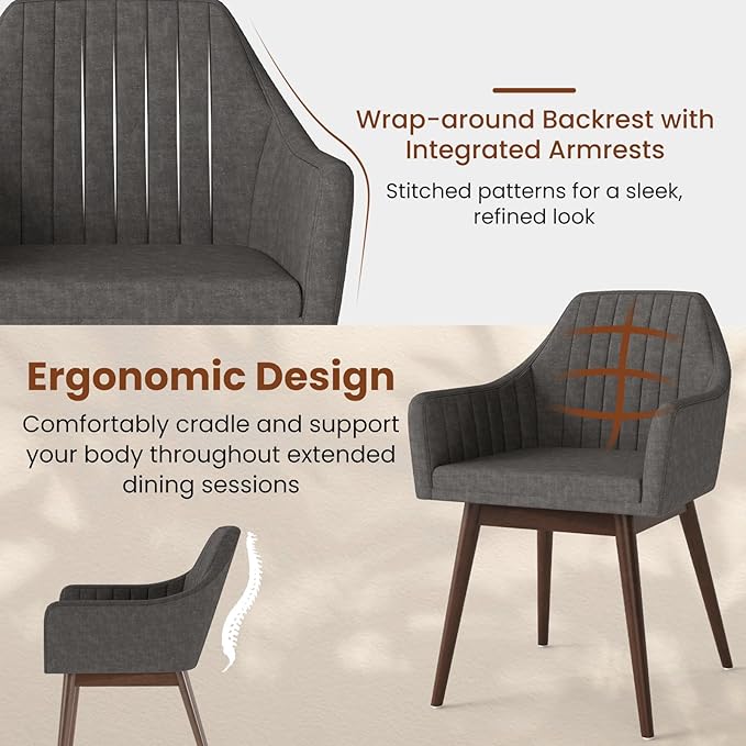 Giantex Upholstered Dining Chairs Set of 4, Mid Century Kitchen Chairs with Solid Wood Legs, Wrap-Around Backrest, Modern Accent Armchair for Living Room, Dining Room, Bedroom, Light Grey