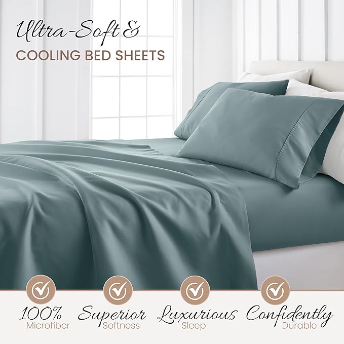 Linen Market Bed Sheets for Twin XL Size Bed (Ocean) - Sleep Better Than Ever with These Soft and Cooling Twin XL Sheets - Deep Pocket Fits 16" Thick Beds - 4 Piece Twin XL Sheet Set