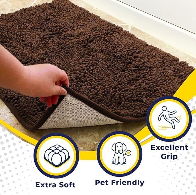 Muddy Mat® | Super Absorbent Door Mat Indoor, Microfiber Quick Dry Chenille Entryway Rug, Non-Slip Front Door Mat, Indoor Mats for Entryway, Machine Washable Pet Rug, Brown 59"x24"