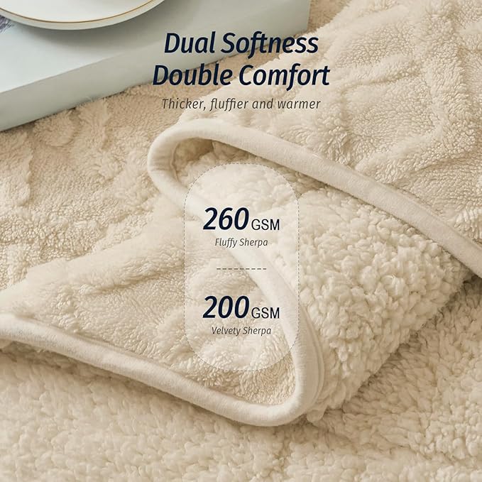 Wemore Weighted Blanket for Adults Twin Size 15 lbs, Dual Sided Soft Fuzzy Jacquard Sherpa Weighted Blankets for Sleeping, Cozy Fluffy Knitted Heavy Blanket for Couch Bed, Khaki, 48 x 72 inches