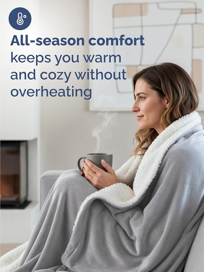 Sherpa Fleece Blanket Twin Size - Reversible Sherpa Fleece Twin Blanket - Super Soft, Double Sided for Bed, Sofa, Couch - Thick, Warm, Fuzzy and Plush - Luxurious Bedding for Winter - Grey, 60" x 80"