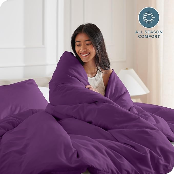 Bare Home Bedding Duvet Cover Queen Size - Premium 1800 Super Soft Collection - Lightweight, Cooling Duvet Cover - Soft Breathable Bedding (Queen, Plum)
