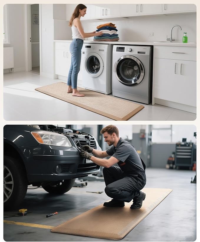 Ophanie Kitchen Mats for Floor, 3/4 Inch Thick Kitchen Rugs, 24'' x 70'' Anti Fatigue Standing Cushioned Mat, Waterproof,Comfort Ergonomic Mat for Office, Home, Sink, Beige Non-Slip Bottom