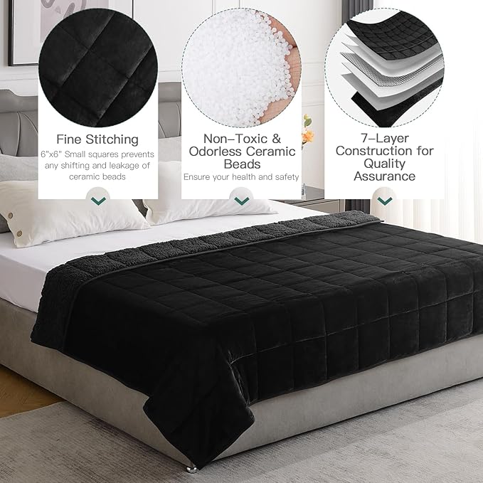 Lofus Weighted Blanket for Adults(15 lbs, 48" x 72"), Throw Heavy Blanket Machine Washable, Soft Weighted Blankets for Stress Relief and Sleep Promotion,Black