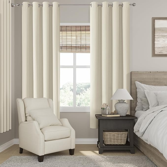 ChrisDowa 100% Blackout Birch Solid Curtains 72 Inches Long 2 Panels for Bedroom Living Room,Farmhouse Room Darkening Thermal Insulated Soundproof Grommet Top Window Treatment Drapes,52x72