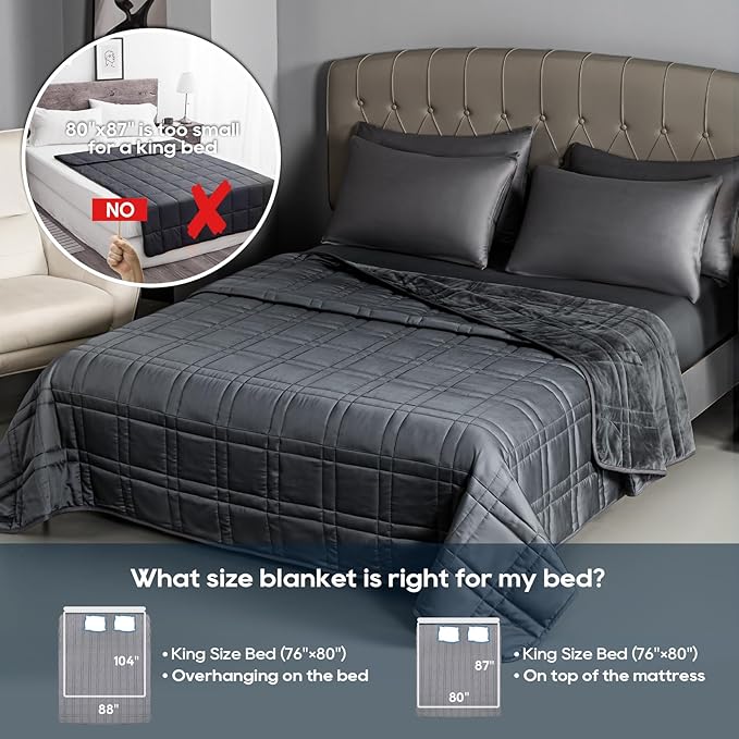 King Size Weighted Blanket 35lb(88''x104'', Dual-Sided), Cozy Warm Velvet & Cooling Tencel Fabric Reversible King Weighted Blanket for Adults & Couple All Season Use - Carry Bag Included, Dark Grey