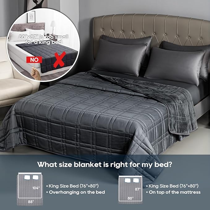 Weighted Blanket King Size 25lbs(88''x104'', Dual-Sided), Reversible King Weighted Blanket with Cozy Warm Velvet & Cooling Tencel Fabric for Adults & Couple All Season - Carry Bag Included, Dark Grey