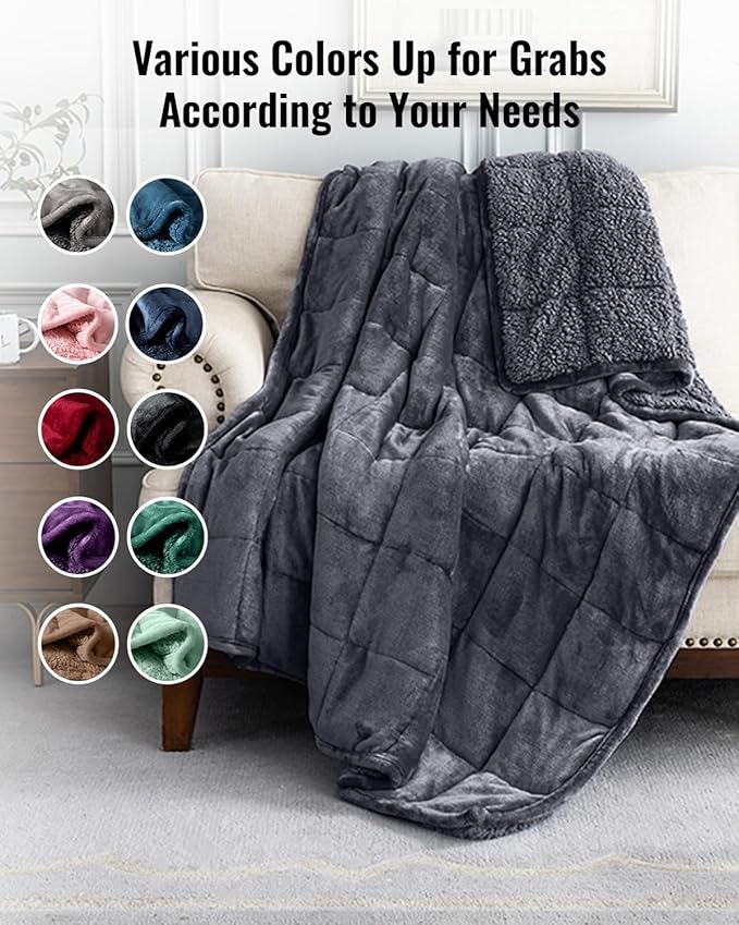 Uttermara Weighted Blanket Twin 15 Pounds for Adults, Sherpa Weighted Blanket for Couch Bed, Ultra Fluffy Warm Sherpa Cozy Plush Flannel Fleece, Heavy Blanket Great for Calm, 48"x72" Dark Grey