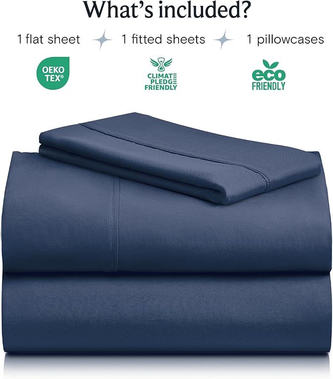 LuxClub 3 PC Twin XL Sheet Set, Deep Pockets Wrinkle Free Cooling Bed Sheets Hotel Bedding for Women, Men, Kids & Teens, Includes 1 Fitted Sheet, 1 Flat Sheet and 1 Pillowcase-Silky Soft Navy