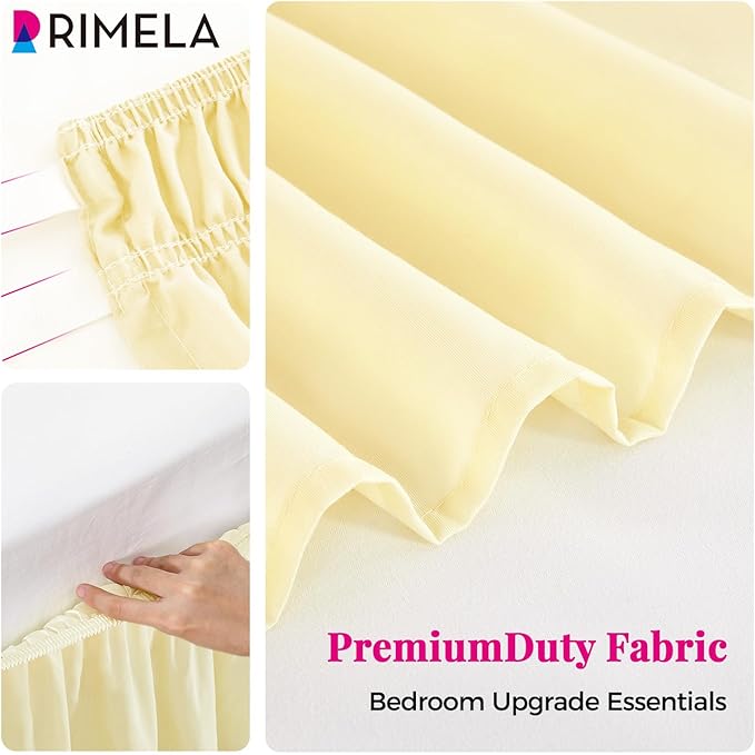 RIMELA Bed Skirt King Size 15 Inch Drop, Wrap Around Elastic Bedskirt Solid Microfiber Luxury Hotel Quality Fabric, Easy to Install Machine Washable Wrinkle & Fade Resistant, Beige Yellow