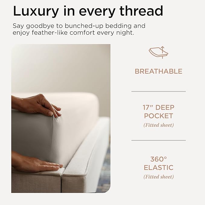 Threadmill Supima Cotton Queen Sheet Set, 1200 Thread Count Queen Sheets for Queen Mattresses, 4 Piece American Luxury Bed Sheets, Sateen Hotel Quality Sheets with Elasticized Deep Pocket, Taupe