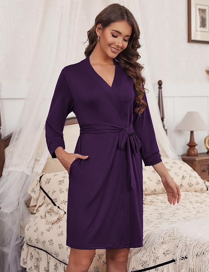 HOTOUCH Womens Robe Lightweight Short Knit Bathrobe Soft Ladies Sleepwear with Pockets