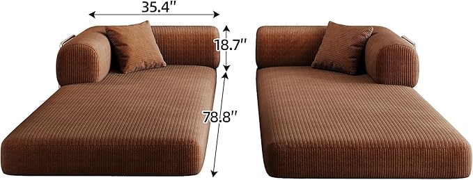 79" Convertible Sofa Bed with Fixed-Shape Frame, Corduroy Folding Pull Out Couch, No Assembly Modern Boneless Couch Compression Sofa in Box, Floor Sofa for Living Room,Brown
