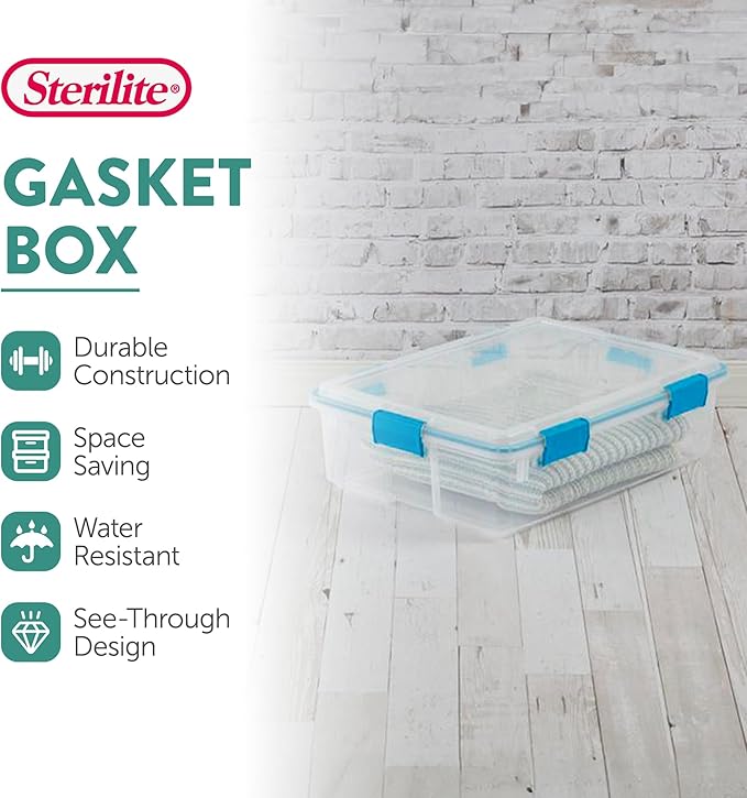 Sterilite 8-Pack Gasket Box, Weather-Resistant Storage Bins with Latching Lids, 37 Quart - Heavy-Duty Organizing Containers for Closet, Bathroom, and Office