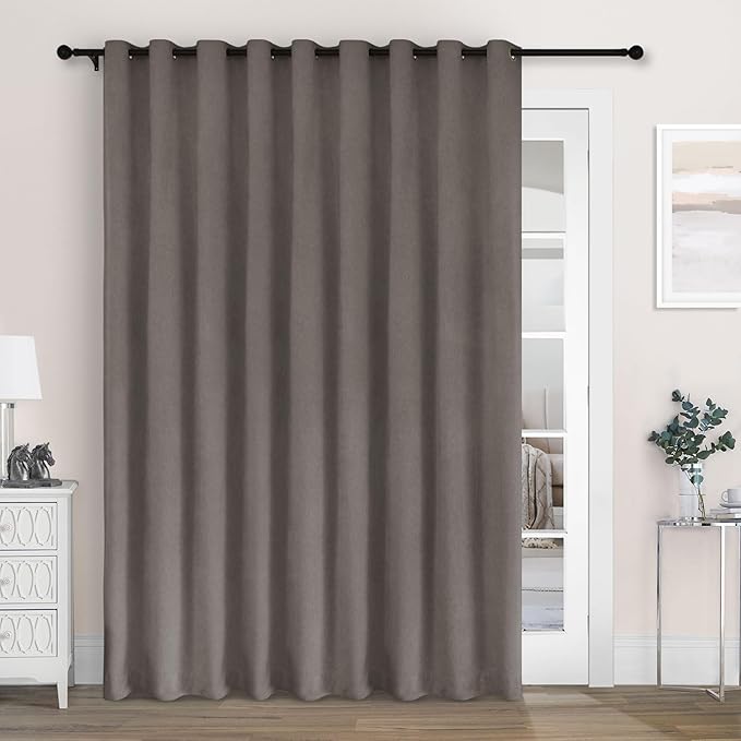 Macochico Extra Wide 100% Blackout Chenille Curtains 100" Wx102 L Thermal Curtains for Sliding Door Room Divider Living Room Bedroom Hotel Stone Grey Blackout Curtains Grommet with Tieback 1 Panel