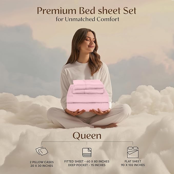 Utopia Bedding Queen Bed Sheets Set - 4 Piece Bedding - Brushed Microfiber - Shrinkage and Fade Resistant - Easy Care (Crystal Pink)