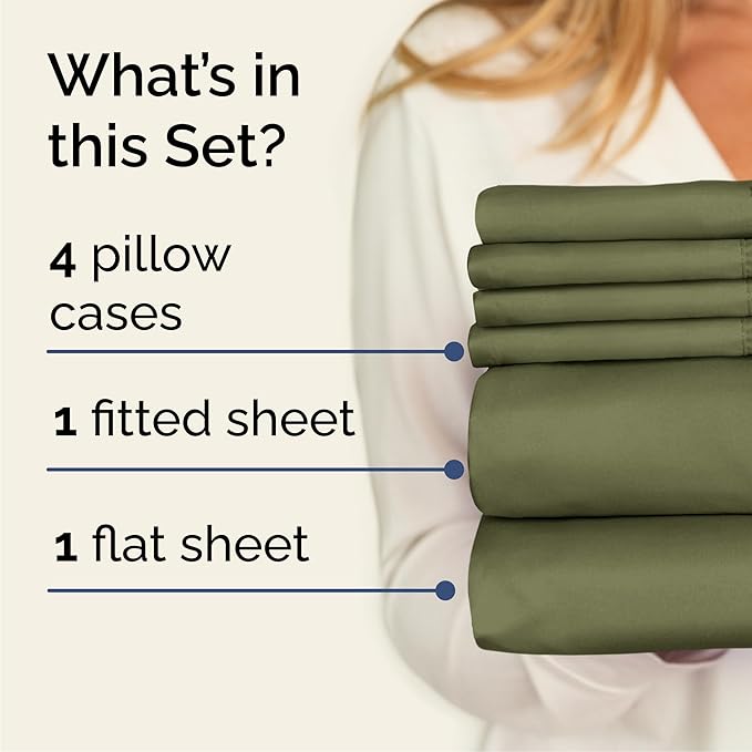 Cal King 6 Piece Sheet Set - Cooling & Breathable - Hotel Luxury Bedding, Includes Fitted Sheet for Women, Men, Kids and Teens - 1 Flat, 1 Fitted Sheet, 4 Pillowcases with Deep Pockets - Sage Green
