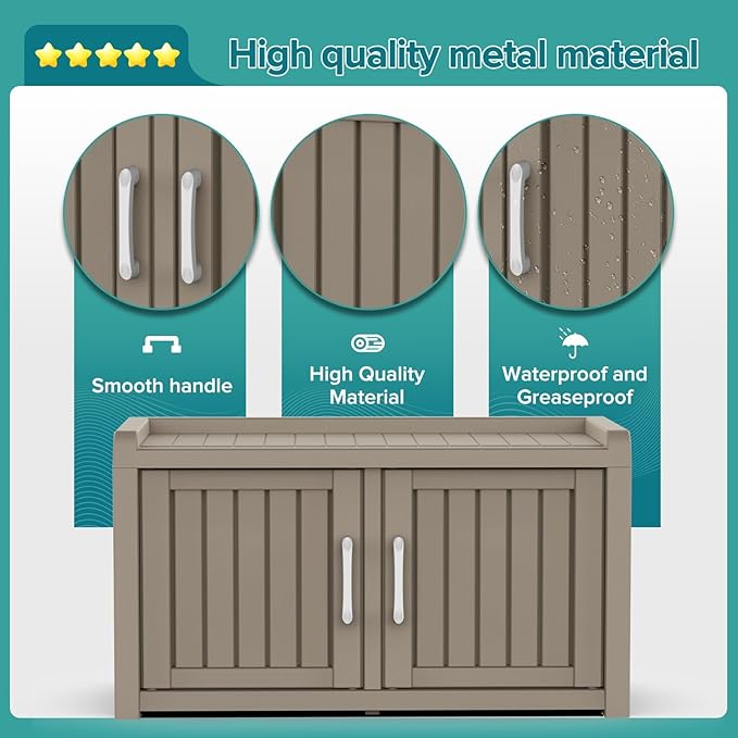 ROJIK Shoe Cabinet Storage Bench Indoor Outdoor, Waterproof UV-Resistant Resin Entryway Furniture with Adjustable Shelves for Hallway, Living Room and Bedroom (Double Door,Grey)