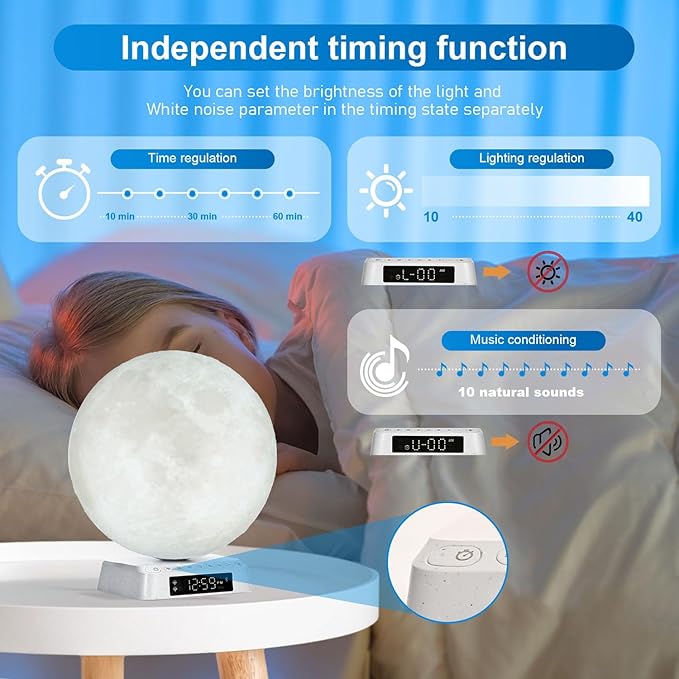 Light Alarm Clock Wake up Light Bioclock Adjustment Sunrise Alarm Clock Awakening lamp Bedside lamp Table lamp Nightstand Lamp Moon-Shaped & APP-Supported