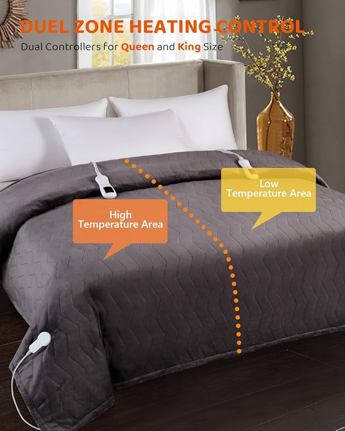 Heated Blanket Electric Blanket Queen Size, Super Soft Cozy Upgraded Flannel Heating Blanket with 9 Heating Levels & 1-9 Hours Auto Off, Fast Heating & Overheat Protection, 84" x 90", Charcoal Gray